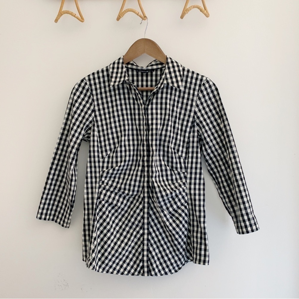 Lafayette 148 Leigh Button Front Poplin Gingham Shirt Sz 6 - Picture 2 of 8